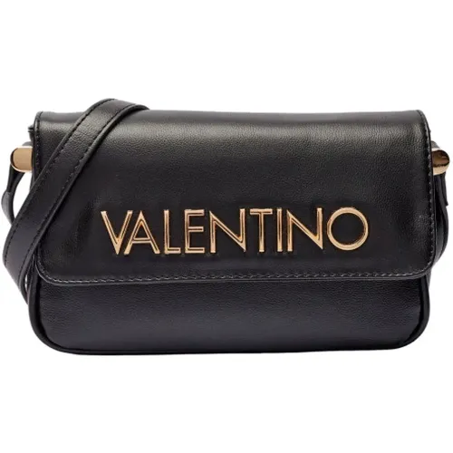 Schwarze Rechteckige Handtasche mit Goldener Valentino Inschrift, Rechteckige Handtasche mit Goldinschrift - Valentino by Mario Valentino - Modalova