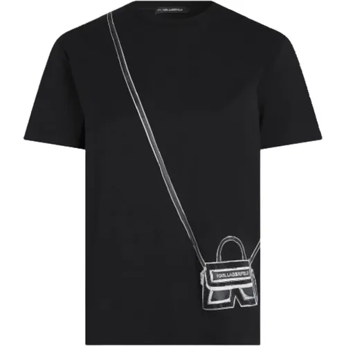 Schwarzes T-Shirt mit Taschendesign , Damen, Größe: M - Karl Lagerfeld - Modalova