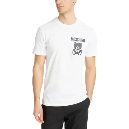Niedlicher Bärenlogo T-Shirt,Herren Weißes Teddy Mesh T-Shirt - Moschino - Modalova