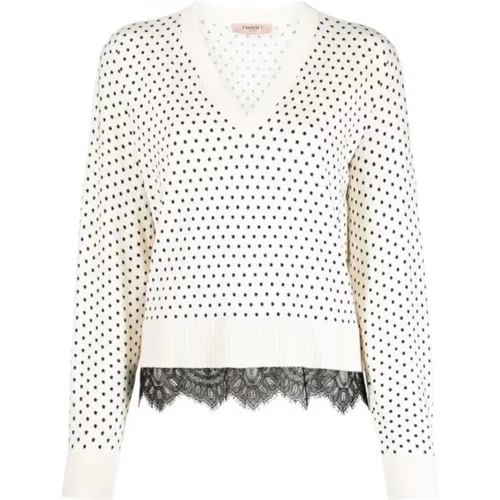 Romantic Star Print Lace Trim Sweater , female, Sizes: L, M, S - Twinset - Modalova