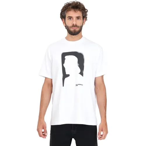 Portrait-Print Weißes T-Shirt , Herren, Größe: XS - Karl Lagerfeld - Modalova