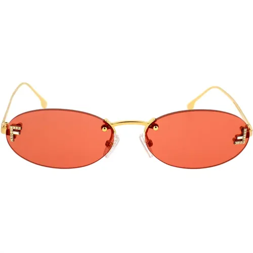 Feminine Oval Sunglasses in Gold and Coral Pink , unisex, Sizes: 54 MM - Fendi - Modalova