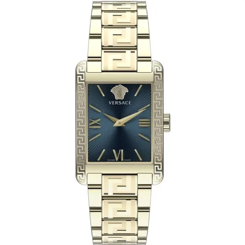 Tonneau Blue Gold Stainless Steel Watch , female, Sizes: ONE SIZE - Versace - Modalova