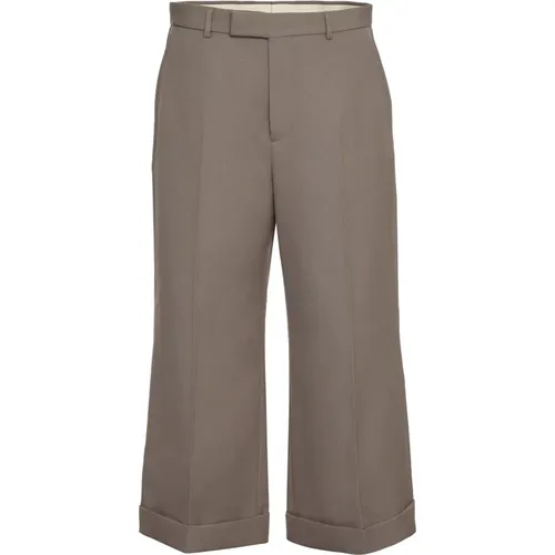 Wide Trousers, male, , Size: S Wide Wool Trousers with Roll-Up Cuffs - Gucci - Modalova