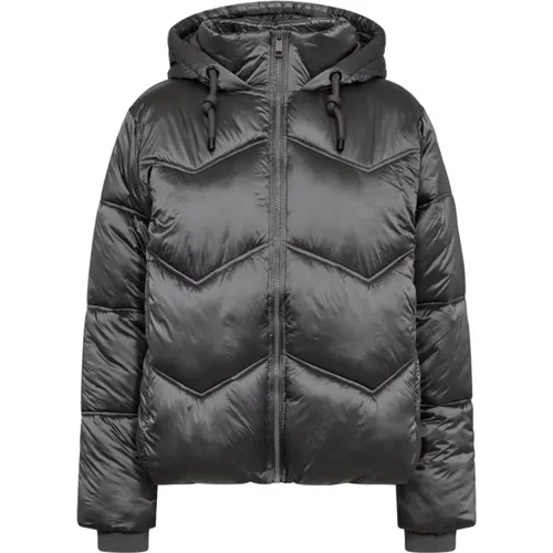 Silberne Steppjacke mit Kapuze , Damen, Größe: S - FREEQUENT - Modalova