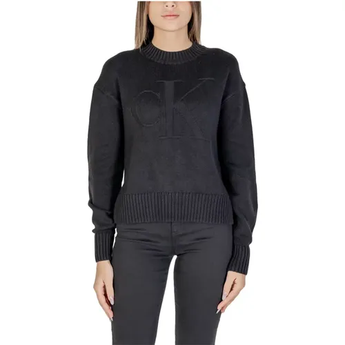 Schwarzer Strickpullover, Lange Ärmel, Runder Ausschnitt , Damen, Größe: XS - Calvin Klein Jeans - Modalova