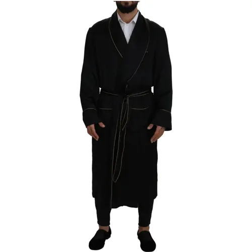 Robes, male, , Size: L Stunning Long Coat Robe in Silk - Dolce & Gabbana - Modalova