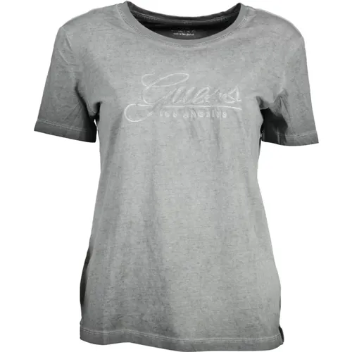 Schwarze Baumwolltops & T-Shirt mit Stickerei , Damen, Größe: L - Guess - Modalova