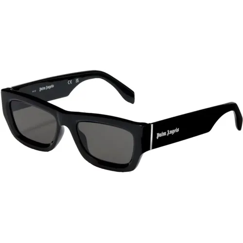 Quadratische Schwarze Sonnenbrille mit Weißem Logo - Palm Angels - Modalova