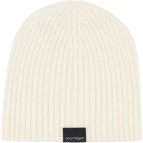 Beanies, male, , Size: ONE SIZE Ribbed Wool Beanie - Neutral - Courrèges - Modalova