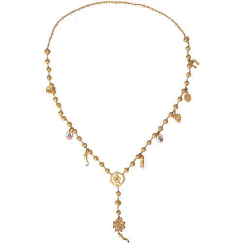 Necklaces, female, , Size: ONE SIZE Gold Brass Beaded Statement Necklace - Dolce & Gabbana - Modalova