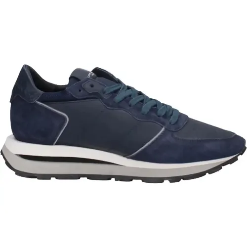 Blaue Sneakers mit Wildleder und Mesh , Herren, Größe: 43 EU - Philippe Model - Modalova