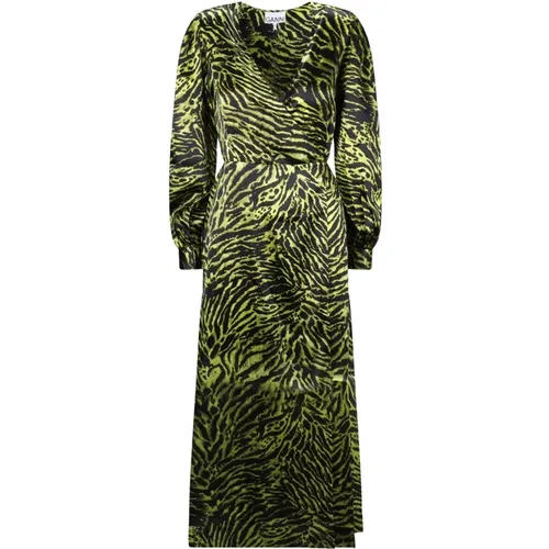 Animal Print Silk Wrap Dress , female, Sizes: S - Ganni - Modalova