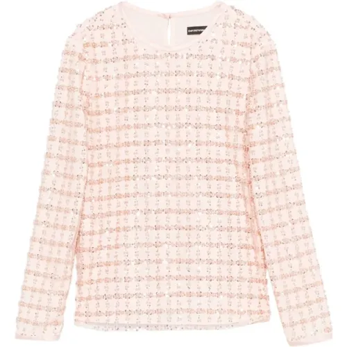 Blouses, female, , Size: 2XS Tulle Top with Sequin and Bead Embroidery - Emporio Armani - Modalova