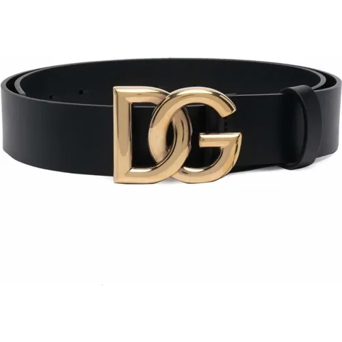 Leather Belt with Gold Logo Buckle , male, Sizes: 100 CM, 85 CM, 90 CM, 105 CM, 95 CM - Dolce & Gabbana - Modalova