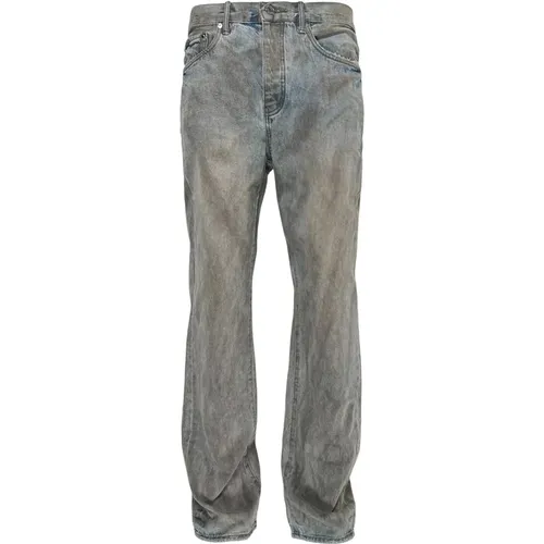 Straight Jeans, male, , Size: W33 Indigo Frayed Pocket Jeans - Purple Brand - Modalova