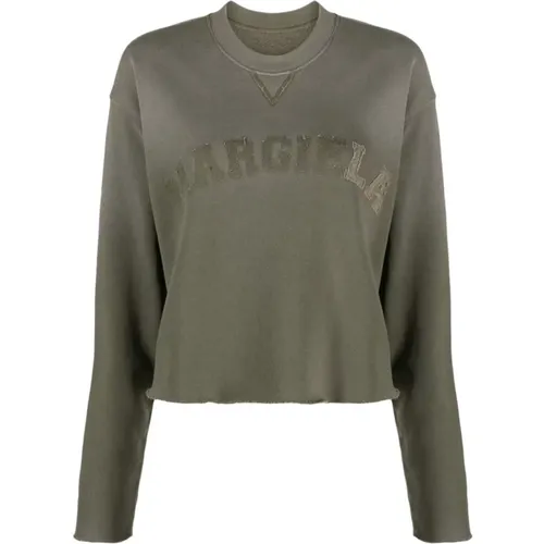 Olive Logo Patch Cropped Sweatshirt , female, Sizes: M, S - Maison Margiela - Modalova