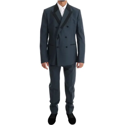 Double Breasted Suits, male, , Size: M Wool Double Breasted 3 Piece Suit - Dolce & Gabbana - Modalova