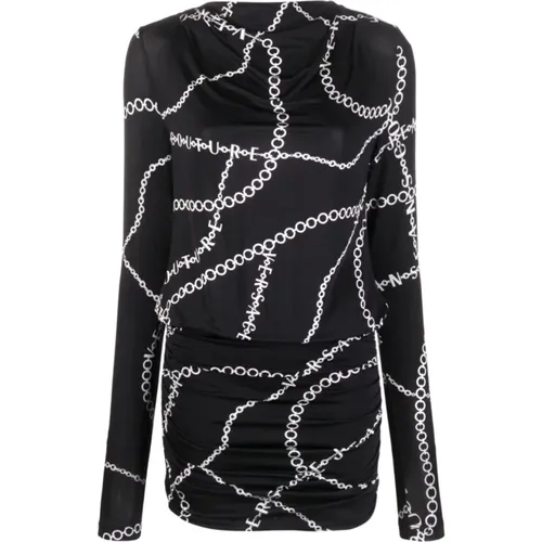 Schwarz-Weißes Kleid mit Kettenmuster - Versace Jeans Couture - Modalova
