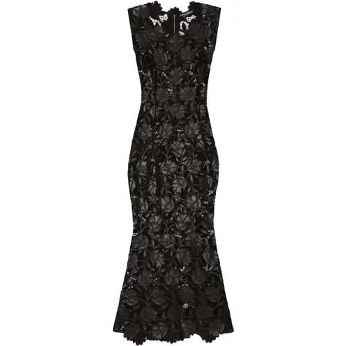 Elegantes Schwarzes Kleid mit Blumenmuster - Dolce & Gabbana - Modalova