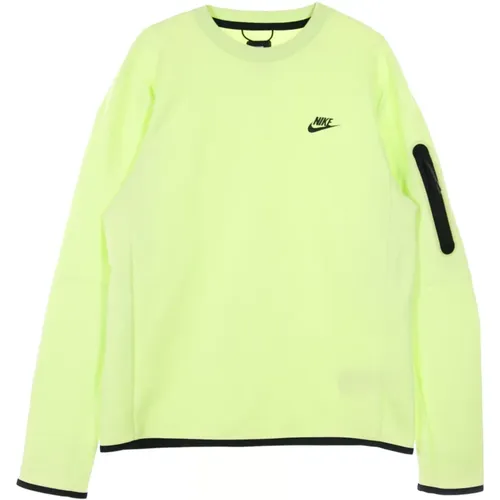 Sweatshirts, male, , Size: XS Tech Fleece Crewneck Sweatshirt Lime/Black - Nike - Modalova