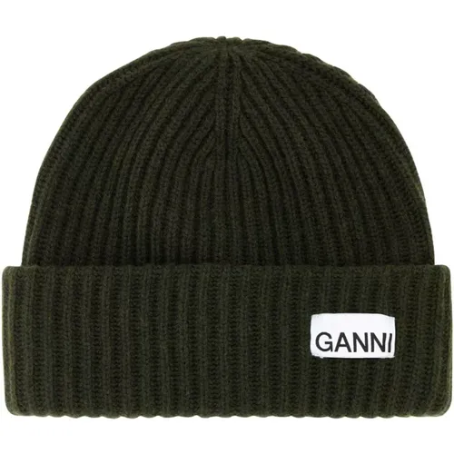 Army wool blend beanie hat , female, Sizes: ONE SIZE - Ganni - Modalova