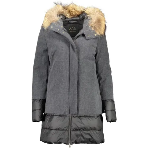 Elegante Daunenjacke mit abnehmbarer Fellkapuze , Damen, Größe: M - YES ZEE - Modalova