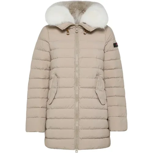 Quilted Long Down Jacket with Matching Fur , female, Sizes: L, M, XL, 2XL, S, XS, 3XL - Peuterey - Modalova