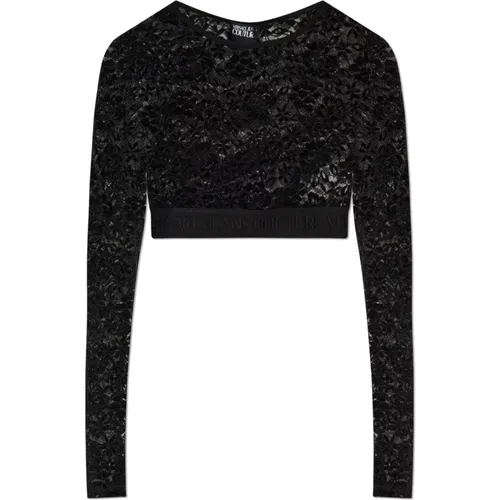 Long Sleeve Tops, female, , Size: S Lace Top with Long Sleeves - Versace Jeans Couture - Modalova