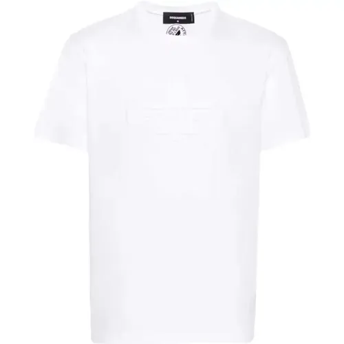 T-Shirt mit geprägtem Logo - Weiß , Herren, Größe: L - Dsquared2 - Modalova