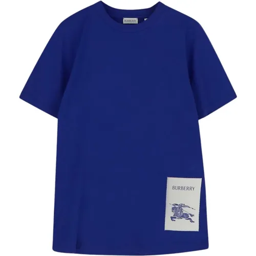 Blaues T-Shirt mit Rundhalsausschnitt aus Baumwolle - Burberry - Modalova