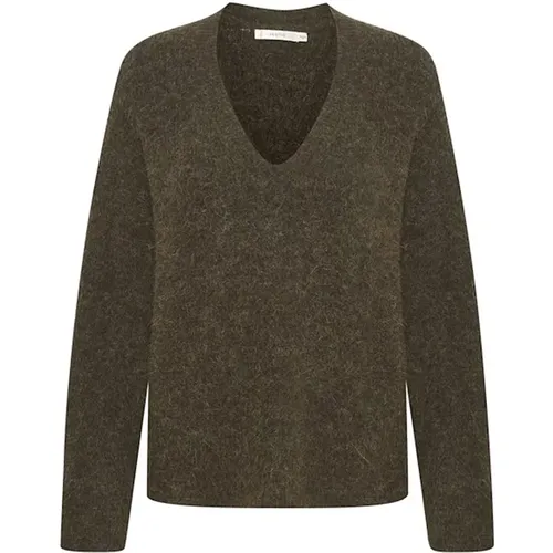 Dunkelgrüner V-Ausschnitt Pullover , Damen, Größe: XS - Gestuz - Modalova