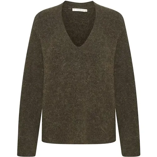 Dunkelgrüner V-Ausschnitt Pullover , Damen, Größe: M - Gestuz - Modalova
