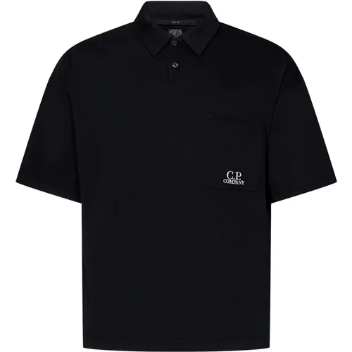 Schwarzes Poloshirt mit Box-Fit und Logo-Stickerei , Herren, Größe: L - C.P. Company - Modalova