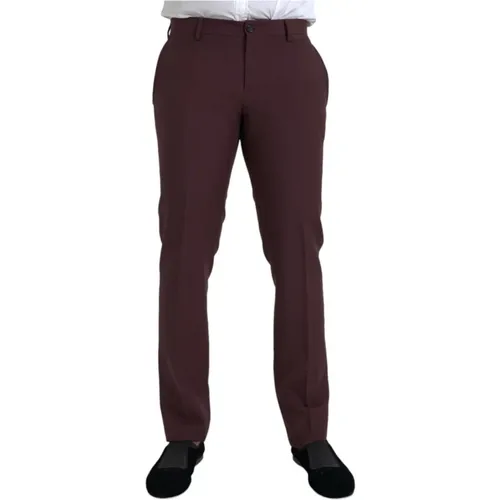 Suit Trousers, male, , Size: M Maroon Slim Fit Dress Pants - Dolce & Gabbana - Modalova