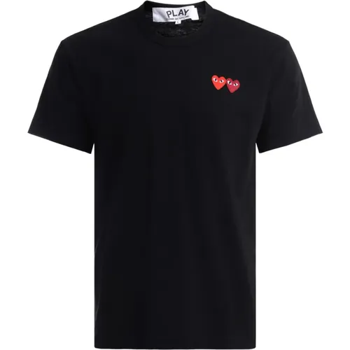 Double Heart Cotton T-Shirt in , male, Sizes: L, M, S - Comme des Garçons Play - Modalova