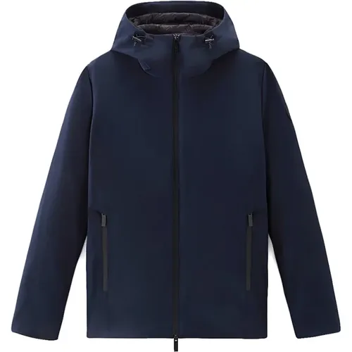 Herren Blaue Softsjacke mit Kapuze , Herren, Größe: 2XL - Woolrich - Modalova