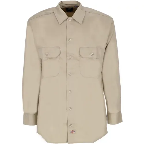 Casual Shirts, male, , Size: S Khaki Work Shirt with Long Sleeves - Dickies - Modalova