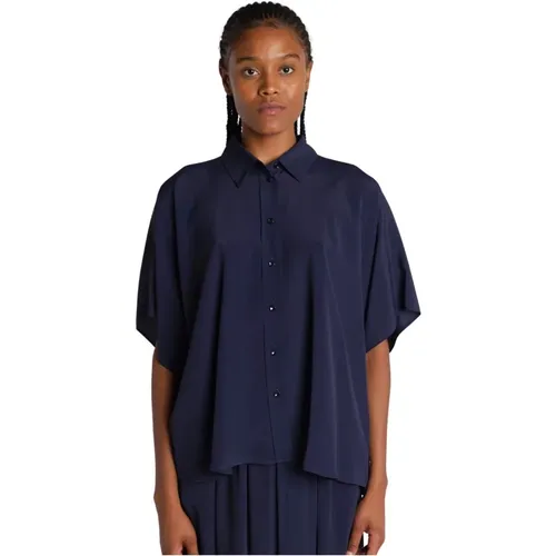 Blaue Seidenmischung Bluse , Damen, Größe: 2XS - Momoni - Modalova