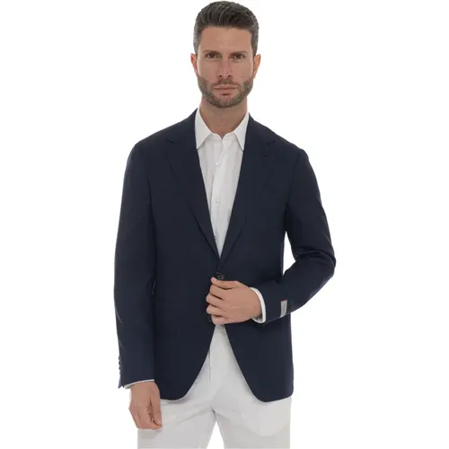 Blazers, male, , Size: M Textured Wool Jacket with Patch Pockets - Canali - Modalova