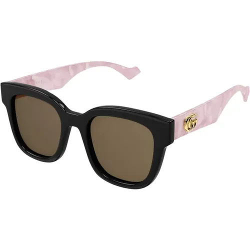 Quadratische feminine schwarze und marmorrosa Sonnenbrille - Gucci - Modalova