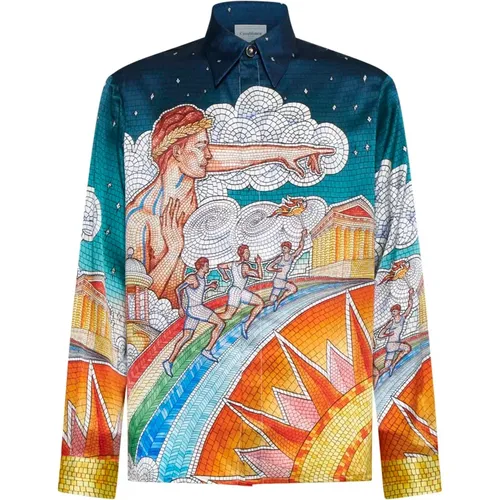 Silk Shirt with Led Jeux de l‘Univers Print , male, Sizes: L - Casablanca - Modalova