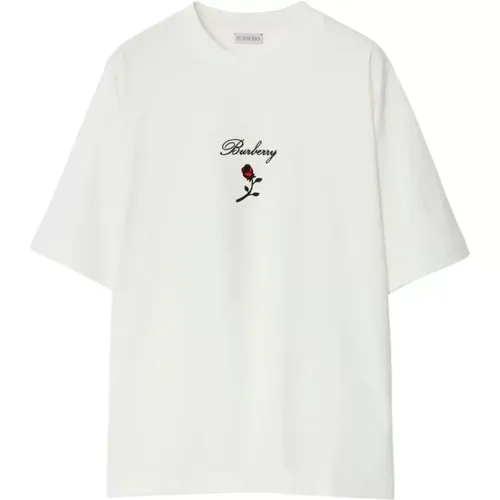 Embroidered Rose Crewneck T-shirts and Polos , female, Sizes: S, M, XS - Burberry - Modalova