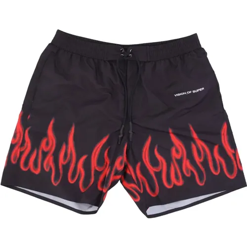 Beachwear, male, , Size: L Flames Swim Shorts /Red - Vision OF Super - Modalova