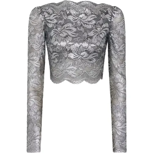 Blouses, female, , Size: M Grey Lace Long Sleeve Top - Rabanne - Modalova
