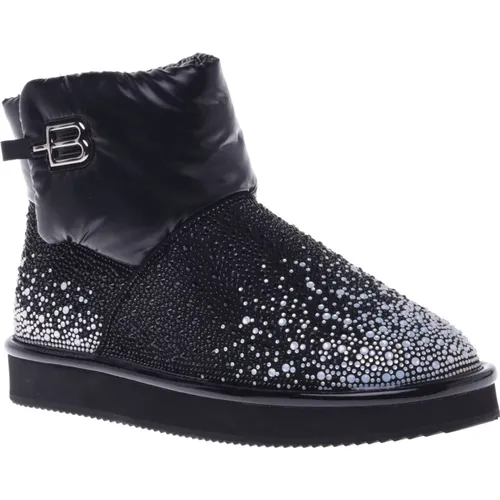 Ankle boots in nylon and leather suede with rhinestones , Damen, Größe: 36 EU - Baldinini - Modalova