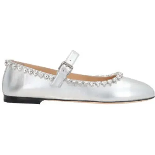 Silver Heart Crystal Flat Shoes , female, Sizes: 6 1/2 UK, 6 UK, 4 UK, 3 1/2 UK, 5 UK, 4 1/2 UK, 3 UK, 7 UK, 5 1/2 UK - Mach & Mach - Modalova