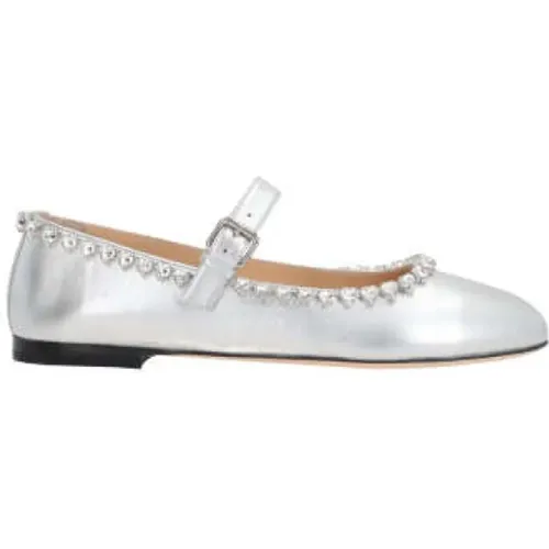 Ballerinas, female, , Size: 8 US Silver Heart Crystal Flat Shoes - Mach & Mach - Modalova