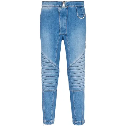 Hellblaue Jeans mit niedriger Taille und schmaler Passform , Herren, Größe: S - Balmain - Modalova
