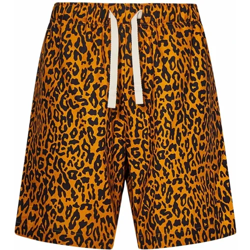 Leopard Print Linen Bermuda Shorts - Palm Angels - Modalova